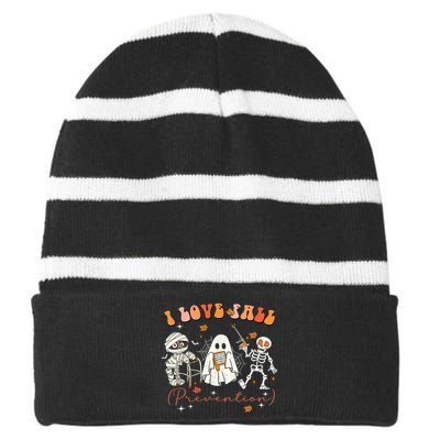 Groovy Retro I Love Fall Prevention Fall Physical Therapy Striped Beanie with Solid Band