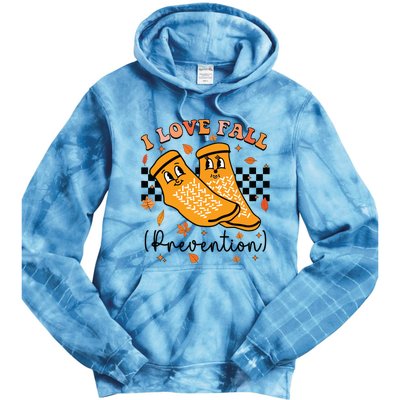 Groovy Retro I Love Fall Prevention Fall Physical Therapy Tie Dye Hoodie