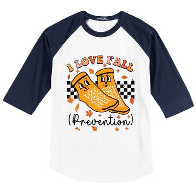 Groovy Retro I Love Fall Prevention Fall Physical Therapy Baseball Sleeve Shirt