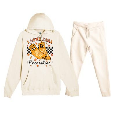 Groovy Retro I Love Fall Prevention Fall Physical Therapy Premium Hooded Sweatsuit Set