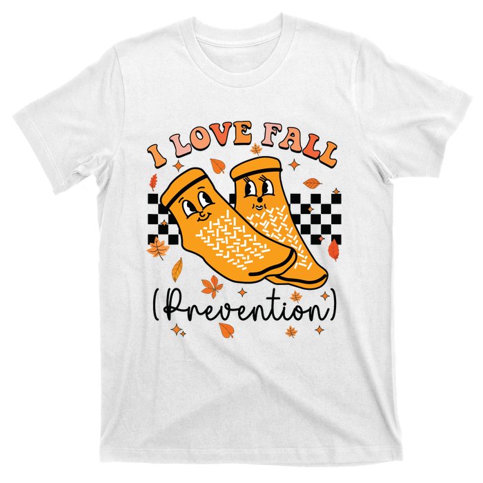 Groovy Retro I Love Fall Prevention Fall Physical Therapy T-Shirt