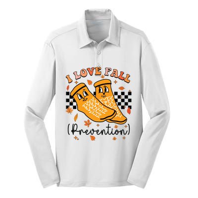 Groovy Retro I Love Fall Prevention Fall Physical Therapy Silk Touch Performance Long Sleeve Polo