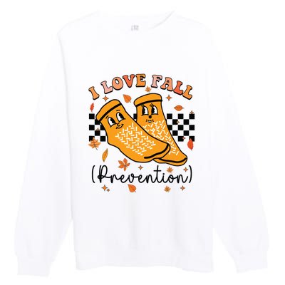 Groovy Retro I Love Fall Prevention Fall Physical Therapy Premium Crewneck Sweatshirt