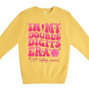 Groovy Retro In My Double Digits Era 10th Birthday Girl Premium Crewneck Sweatshirt