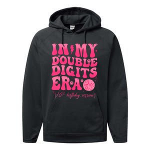 Groovy Retro In My Double Digits Era 10th Birthday Girl Performance Fleece Hoodie