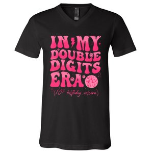 Groovy Retro In My Double Digits Era 10th Birthday Girl V-Neck T-Shirt