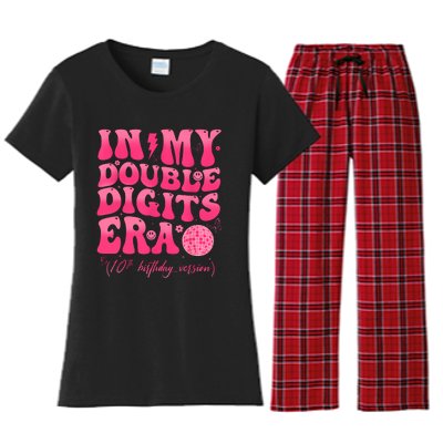 Groovy Retro In My Double Digits Era 10th Birthday Girl Women's Flannel Pajama Set