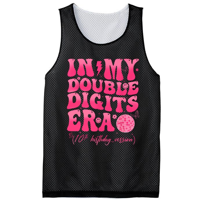 Groovy Retro In My Double Digits Era 10th Birthday Girl Mesh Reversible Basketball Jersey Tank