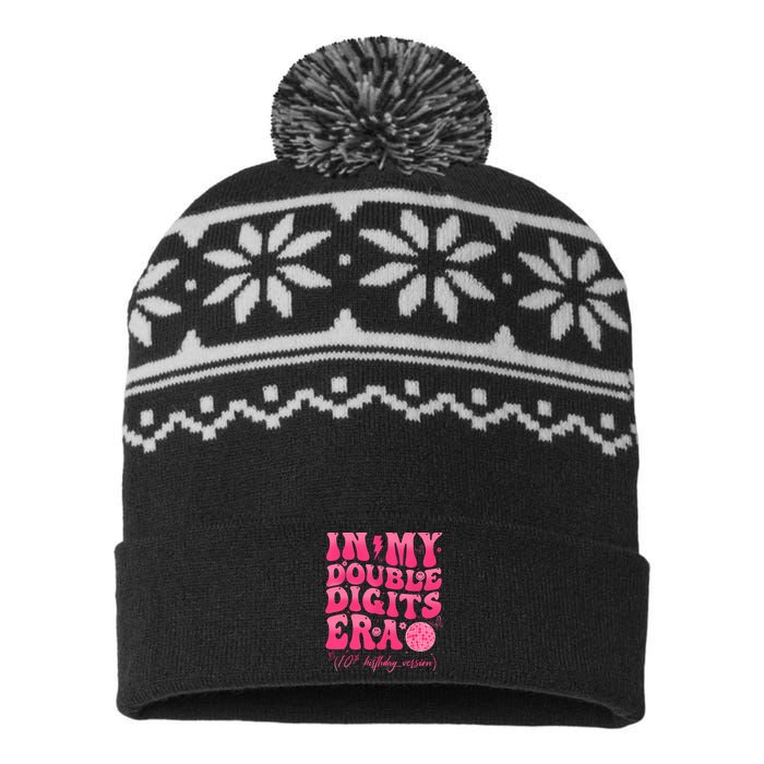 Groovy Retro In My Double Digits Era 10th Birthday Girl USA-Made Snowflake Beanie