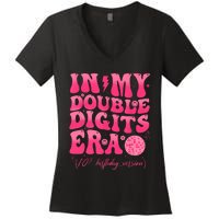 Groovy Retro In My Double Digits Era 10th Birthday Girl Women's V-Neck T-Shirt