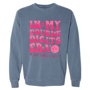 Groovy Retro In My Double Digits Era 10th Birthday Girl Garment-Dyed Sweatshirt