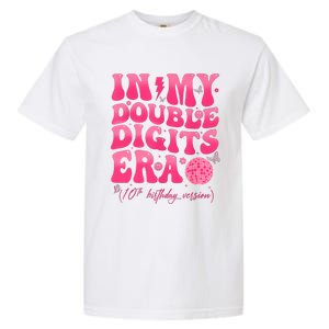 Groovy Retro In My Double Digits Era 10th Birthday Girl Garment-Dyed Heavyweight T-Shirt