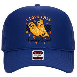 Groovy Retro I Love Fall Prevention Fall Physical Therapy High Crown Mesh Back Trucker Hat