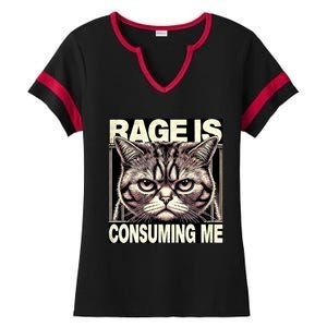 Graphic Rage Is Consuming Me Funny Cat Meme Ladies Halftime Notch Neck Tee