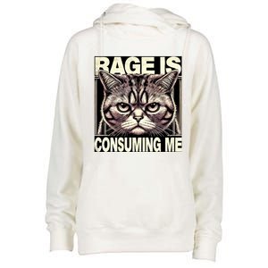 Graphic Rage Is Consuming Me Funny Cat Meme Womens Funnel Neck Pullover Hood