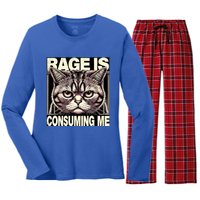 Graphic Rage Is Consuming Me Funny Cat Meme Women's Long Sleeve Flannel Pajama Set 