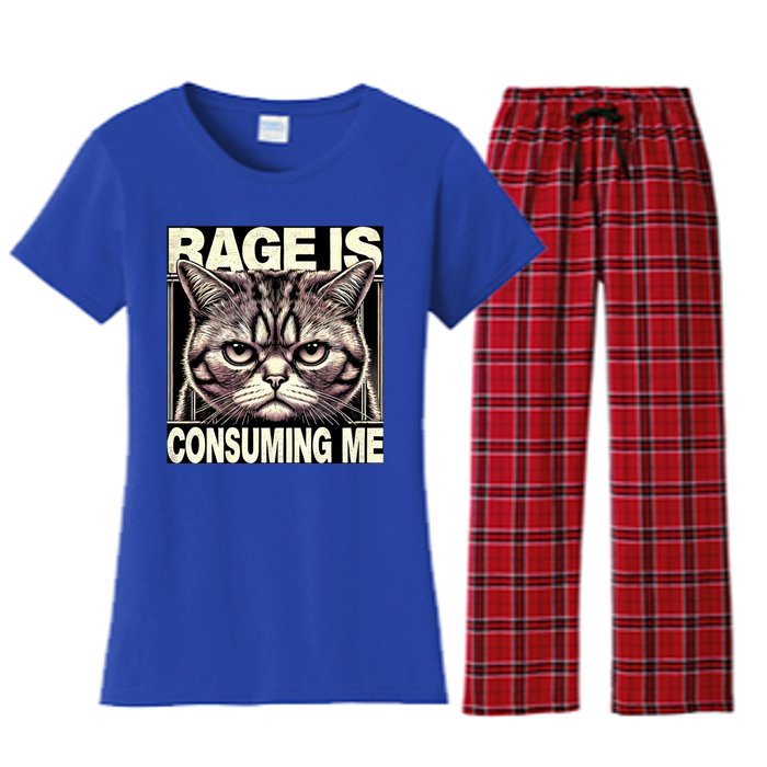 Graphic Rage Is Consuming Me Funny Cat Meme Women's Flannel Pajama Set