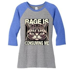 Graphic Rage Is Consuming Me Funny Cat Meme Women's Tri-Blend 3/4-Sleeve Raglan Shirt