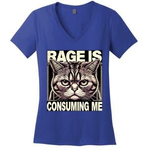 Graphic Rage Is Consuming Me Funny Cat Meme Women's V-Neck T-Shirt