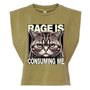 Graphic Rage Is Consuming Me Funny Cat Meme Garment-Dyed Women's Muscle Tee