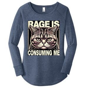 Graphic Rage Is Consuming Me Funny Cat Meme Women's Perfect Tri Tunic Long Sleeve Shirt