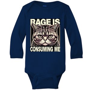 Graphic Rage Is Consuming Me Funny Cat Meme Baby Long Sleeve Bodysuit