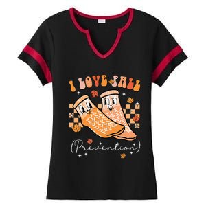 Groovy Retro I Love Fall Prevention Fall Physical Therapy Gift Ladies Halftime Notch Neck Tee