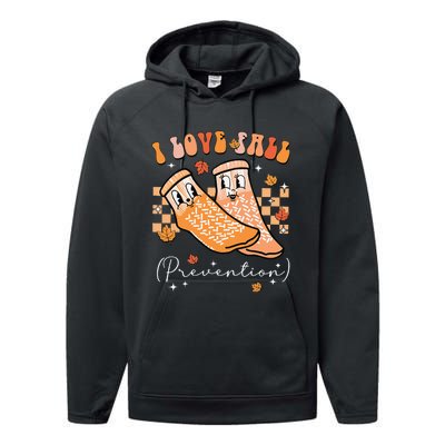 Groovy Retro I Love Fall Prevention Fall Physical Therapy Gift Performance Fleece Hoodie