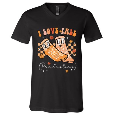 Groovy Retro I Love Fall Prevention Fall Physical Therapy Gift V-Neck T-Shirt