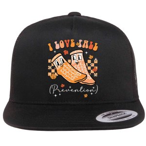 Groovy Retro I Love Fall Prevention Fall Physical Therapy Gift Flat Bill Trucker Hat