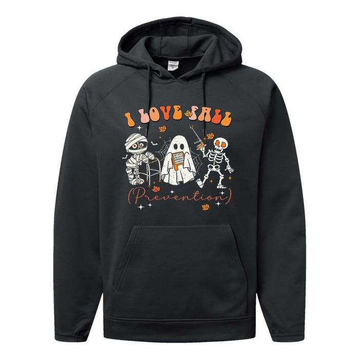 Groovy Retro I Love Fall Prevention Fall Physical Therapy Gift Performance Fleece Hoodie