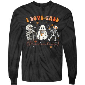 Groovy Retro I Love Fall Prevention Fall Physical Therapy Gift Tie-Dye Long Sleeve Shirt