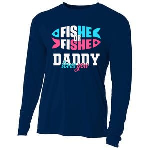 Gender Reveal ideas fishe or fishe Daddy loves you Fishing Cooling Performance Long Sleeve Crew