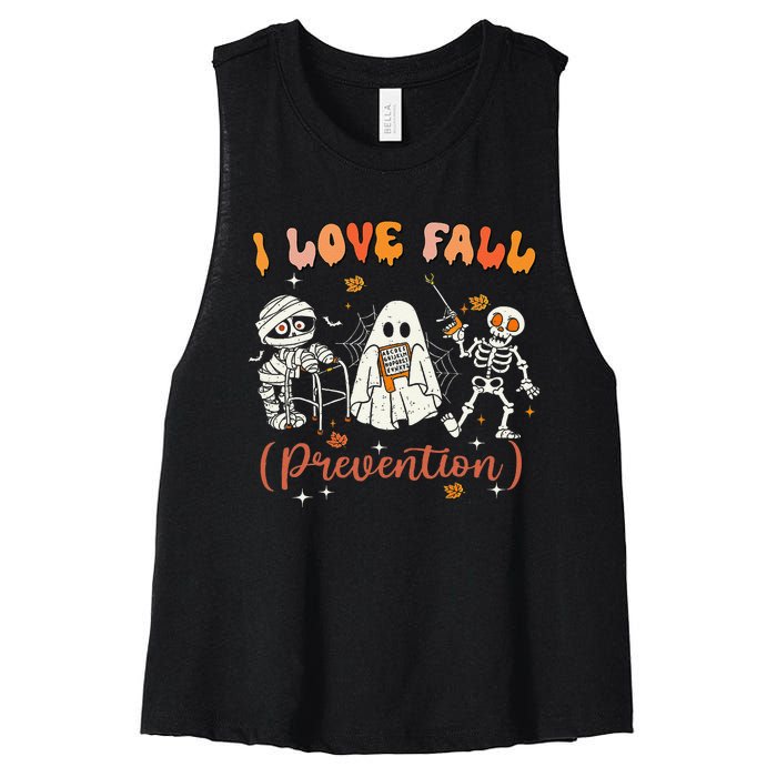 Groovy Retro I Love Fall Prevention Fall Physical Therapy Women's Racerback Cropped Tank