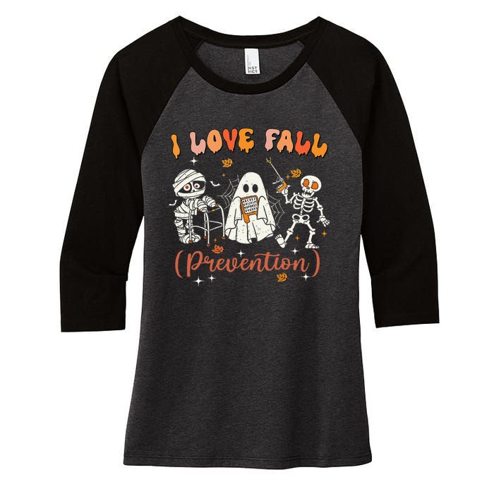 Groovy Retro I Love Fall Prevention Fall Physical Therapy Women's Tri-Blend 3/4-Sleeve Raglan Shirt