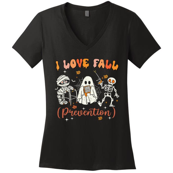 Groovy Retro I Love Fall Prevention Fall Physical Therapy Women's V-Neck T-Shirt