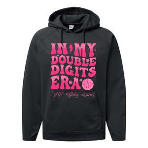 Groovy Retro In My Double Digits Era 10th Birthday Version Performance Fleece Hoodie