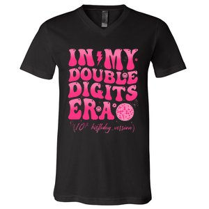 Groovy Retro In My Double Digits Era 10th Birthday Version V-Neck T-Shirt