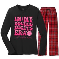 Groovy Retro In My Double Digits Era 10th Birthday Version Women's Long Sleeve Flannel Pajama Set 