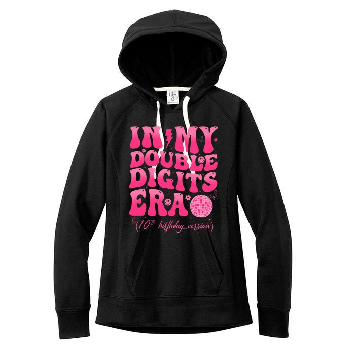 Groovy Retro In My Double Digits Era 10th Birthday Version Women's Fleece Hoodie