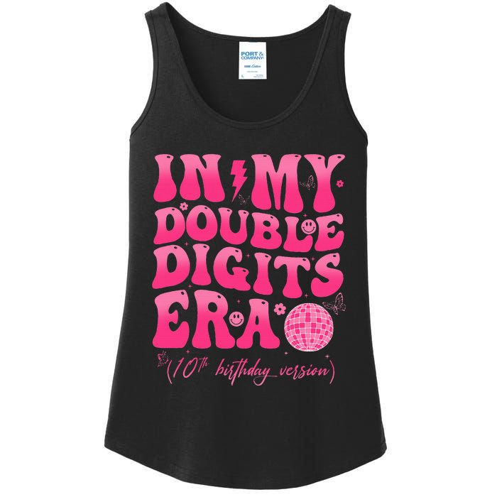 Groovy Retro In My Double Digits Era 10th Birthday Version Ladies Essential Tank