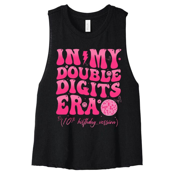 Groovy Retro In My Double Digits Era 10th Birthday Version Women's Racerback Cropped Tank