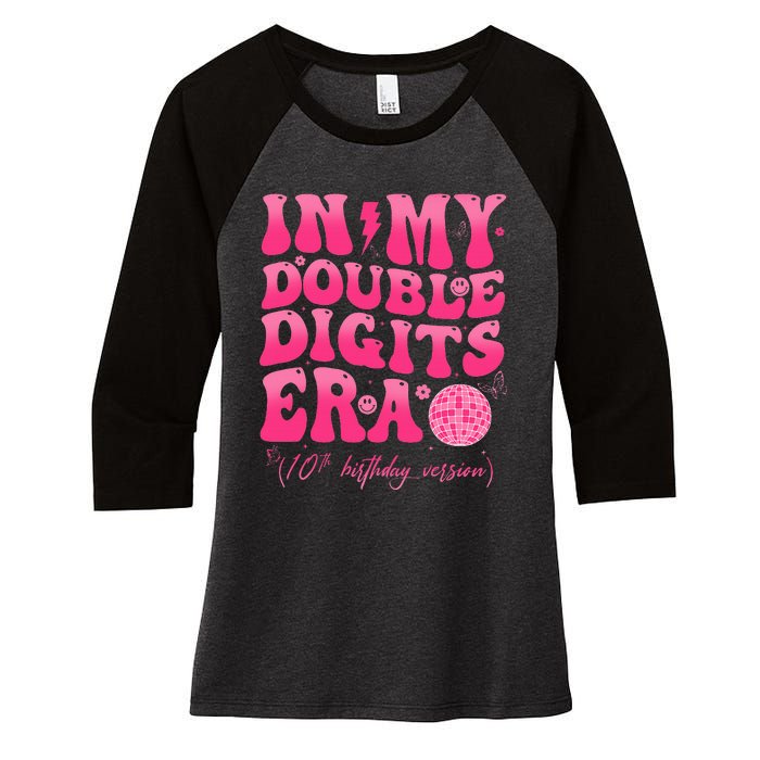 Groovy Retro In My Double Digits Era 10th Birthday Version Women's Tri-Blend 3/4-Sleeve Raglan Shirt