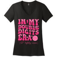 Groovy Retro In My Double Digits Era 10th Birthday Version Women's V-Neck T-Shirt