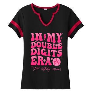 Groovy Retro In My Double Digits Era 10th Birthday Ladies Halftime Notch Neck Tee