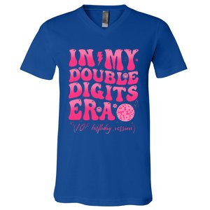 Groovy Retro In My Double Digits Era 10th Birthday V-Neck T-Shirt