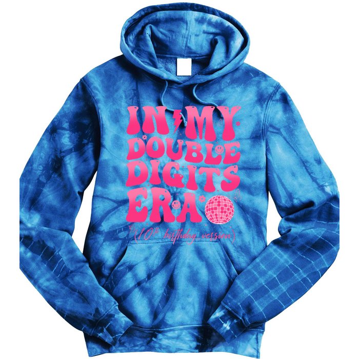 Groovy Retro In My Double Digits Era 10th Birthday Tie Dye Hoodie