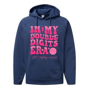 Groovy Retro In My Double Digits Era 10th Birthday Performance Fleece Hoodie