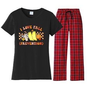 Groovy Retro I Love Fall Prevention Fall Physical Therapy Women's Flannel Pajama Set