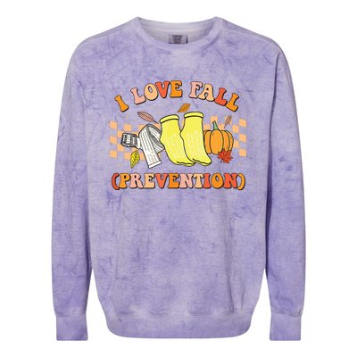 Groovy Retro I Love Fall Prevention Fall Physical Therapy Colorblast Crewneck Sweatshirt